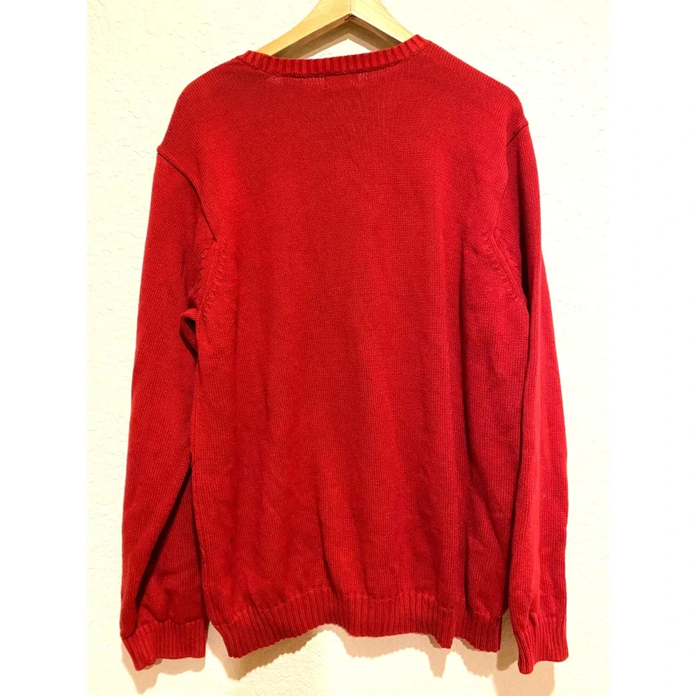 Vintage Izod Men's Red Knit Sweater Size XL Diamond Crest Preppy Holiday Festive
